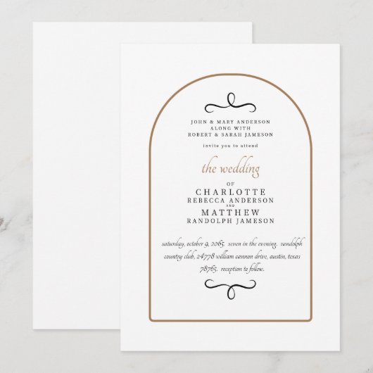 Moderne beiden Eltern GeometricWhite Wedding Einladung (Vorne/Hinten)