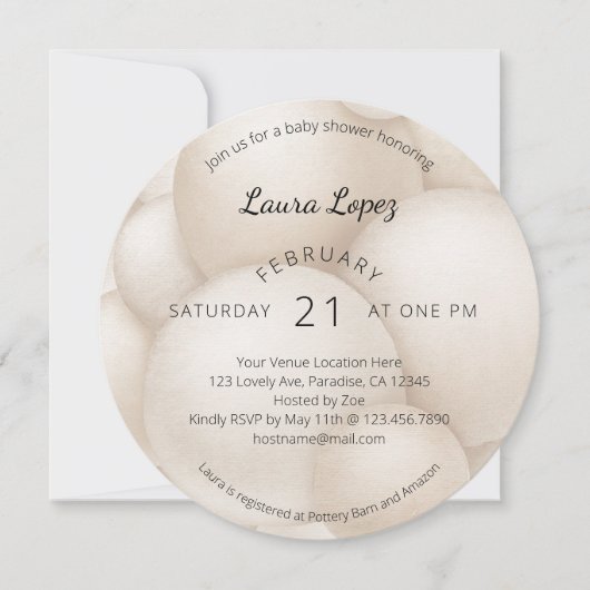 Moderne Beige Balloons Kinderdusche Einladung (Vorderseite)