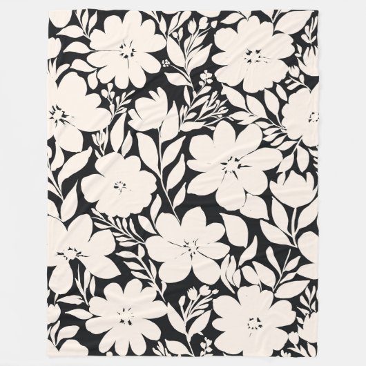 Moderne beige Blume Schwarz Botanisch Fleecedecke (Vorderseite)