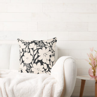 Moderne beige Blume Schwarz Botanisch Kissen