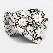 Moderne beige Blume Schwarz Botanisch Krawatte (Gerollt)