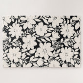 Moderne beige Blume Schwarz Botanisch Puzzle (Horizontal)