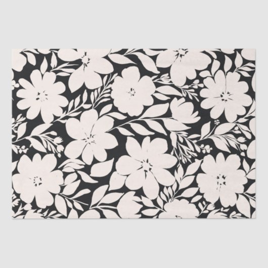 Moderne beige Blume Schwarz Botanisch Seidenpapier (Vorderseite)