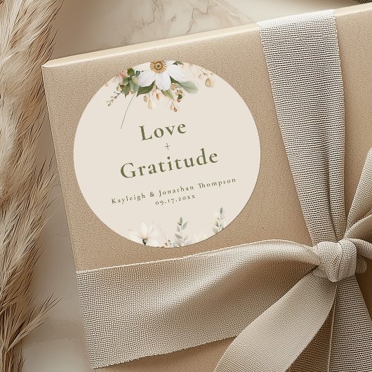 Moderne Beige Blumenhochzeit Runder Aufkleber
