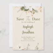 Moderne Beige Blumenhochzeit Save The Date (Vorderseite)
