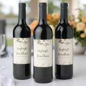 Moderne Beige Blumenhochzeit Weinetikett