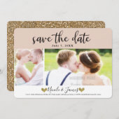 Moderne Beige Blush Save the Date Foto Hochzeit Einladung (Vorne/Hinten)