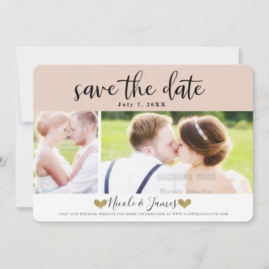Moderne Beige Blush Save the Date Foto Hochzeit Einladung (Vorderseite)