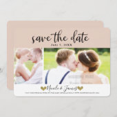 Moderne Beige Blush Save the Date Foto Hochzeit Einladung (Vorne/Hinten)