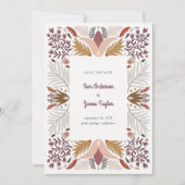 Moderne beige Botanische florale Boho Rahmen Save The Date (Vorderseite)