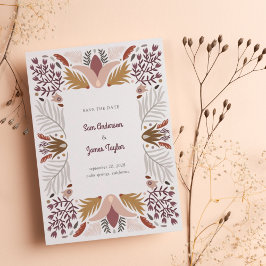 Moderne beige Botanische florale Boho Rahmen Save The Date