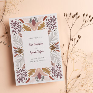 Moderne beige Botanische florale Boho Rahmen Save The Date