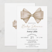 Moderne Beige Bow Babydusche Einladung (Vorne/Hinten)