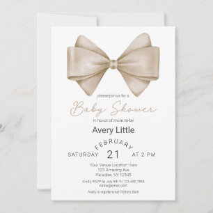 Moderne Beige Bow Babydusche Einladung