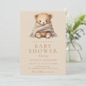 Moderne Beige Brown Teddy Bear Babydusche Einladung (Stehend Vorderseite)