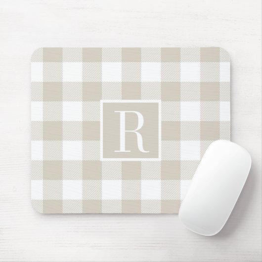 Moderne beige Büffelkaromuster-Monogramm-Initiale Mousepad (Mit Mouse)