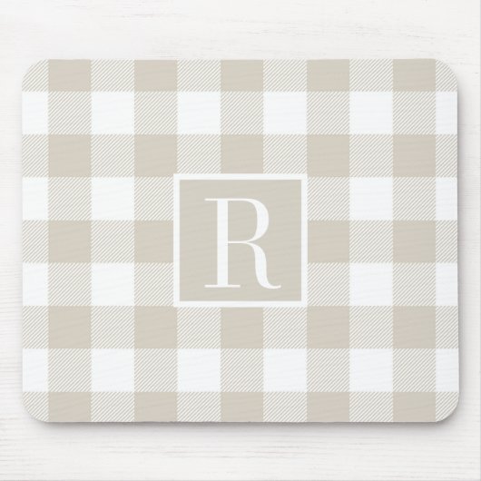 Moderne beige Büffelkaromuster-Monogramm-Initiale Mousepad (Vorne)
