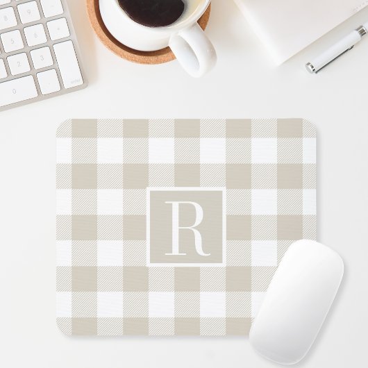 Moderne beige Büffelkaromuster-Monogramm-Initiale Mousepad