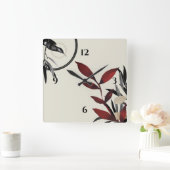 Moderne Beige & Burgund Red Watercolor Botanisch Quadratische Wanduhr (Zuhause)
