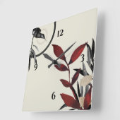 Moderne Beige & Burgund Red Watercolor Botanisch Quadratische Wanduhr (Winkel)