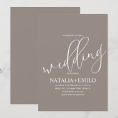Moderne Beige Cream Script Minimal Wedding Einladung (Vorne/Hinten)