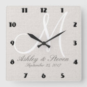 Moderne Beige des Monogramm-| Quadratische Wanduhr (Vorderseite)