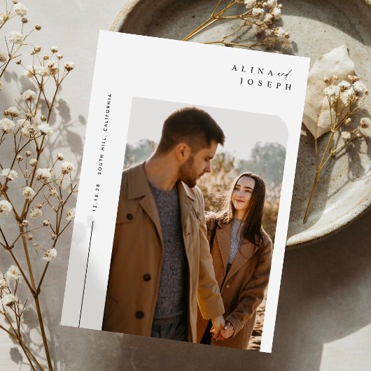 Moderne Beige Foto Hochzeit Einladung