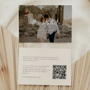 Moderne Beige-Foto-Script-Hochzeitsdetails Begleitkarte