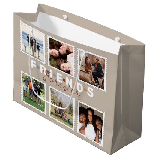 Moderne Beige Freunde für immer FotoCollage Große Geschenktüte (Vorderseite Schrägansicht)