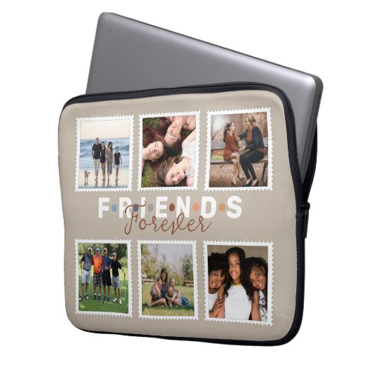 Moderne Beige Freunde für immer FotoCollage Laptopschutzhülle (Vorderseite Links)