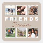 Moderne Beige Freunde für immer FotoCollage Quadratischer Aufkleber (Vorderseite)