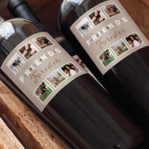 Moderne Beige Freunde für immer FotoCollage Weinetikett