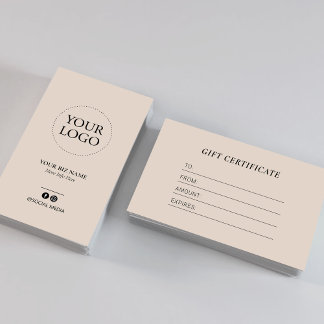 Moderne Beige Geschäft-Logo-Geschenkgutschein Visitenkarte