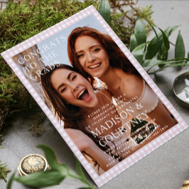 Moderne Beige Gingham Foto Graduation Party Einladung