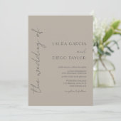Moderne Beige Gray Wedding Einladung (Stehend Vorderseite)