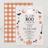 Moderne Beige Halloween Little Boo Baby Dusche Einladung (Vorne/Hinten)