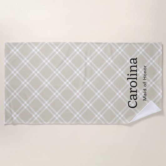 Moderne Beige Kariert Bridesmaid Strandtuch (Vorderseite)