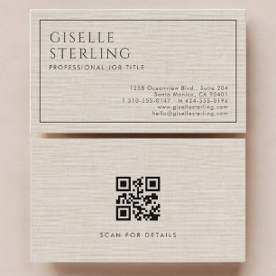 Moderne beige Leinen-Luxus-QR-Code Visitenkarte