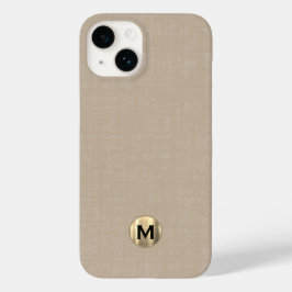 Moderne Beige Linen Brushed Gold Monogram Case-Mate iPhone 14 Hülle