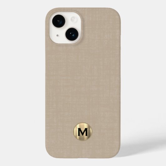 Moderne Beige Linen Brushed Gold Monogram Case-Mate iPhone Hülle (Rückseite)