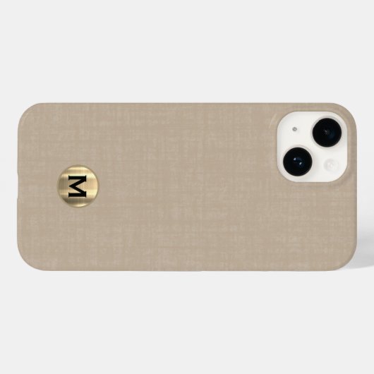 Moderne Beige Linen Brushed Gold Monogram Case-Mate iPhone Hülle (Rückseite (Horizontal))