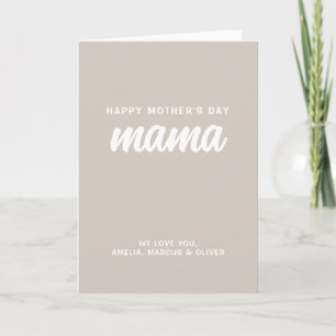 Moderne beige Mama Kind Namen Muttertag Feiertagskarte