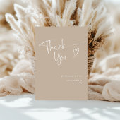 Moderne beige Minimalistisch Heart Baby Dusche Dankeskarte