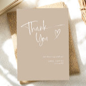 Moderne beige Minimalistisch Heart Baby Dusche Dankeskarte