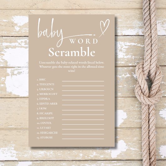Moderne, beige Minimalistische Baby Word Scramble Flyer