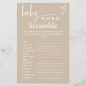 Moderne, beige Minimalistische Baby Word Scramble Flyer (Vorne)