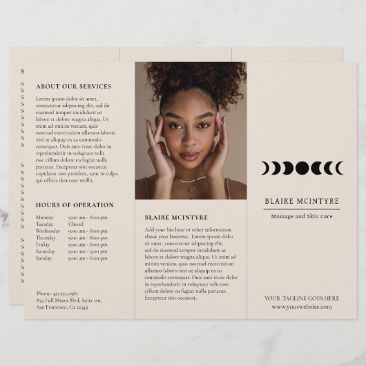 Moderne Beige Mondphasen Elegante Tri-fold-Broschü (Vorne/Hinten)