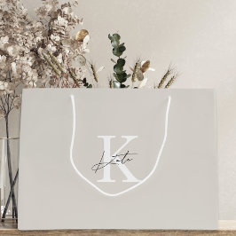 Moderne Beige Monogram Bridesmaid Vorschlag Gift B Große Geschenktüte