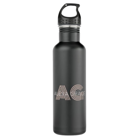 Moderne Beige Monogram Edelstahlflasche (Vorderseite)