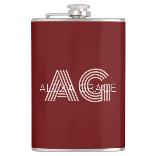 Moderne Beige Monogram Flachmann (Vorderseite)